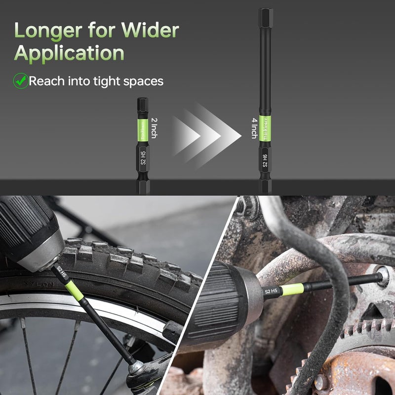 ThinkLearn Allen Wrench Drill Bit Set for Impact Drivers, 20PCS Hex Bit Set (Metric&SAE), 4" Long Allen Wrench Drill Sets, 1/4" Hex-Shank S2 Steel Head with Quick Release Bits, CNC Machined Tips with Magnetism - Image 2